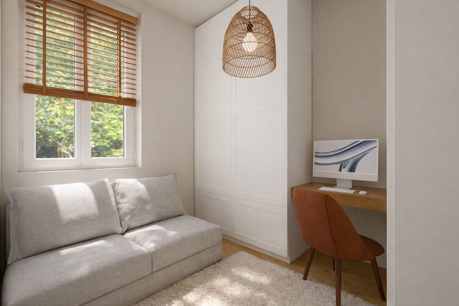 Bureau et chambre d'amis, canapé et niche bureau