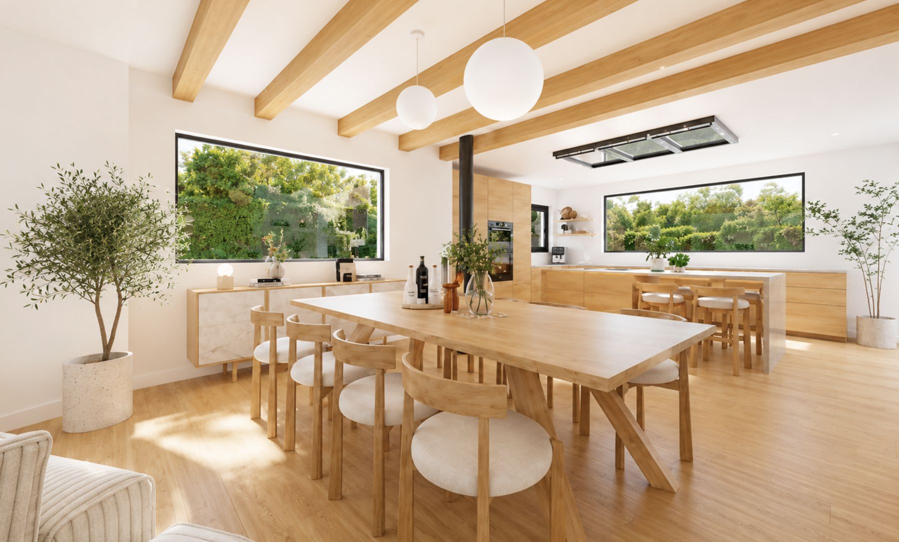 Salle à manger ouverte sur la cuisine