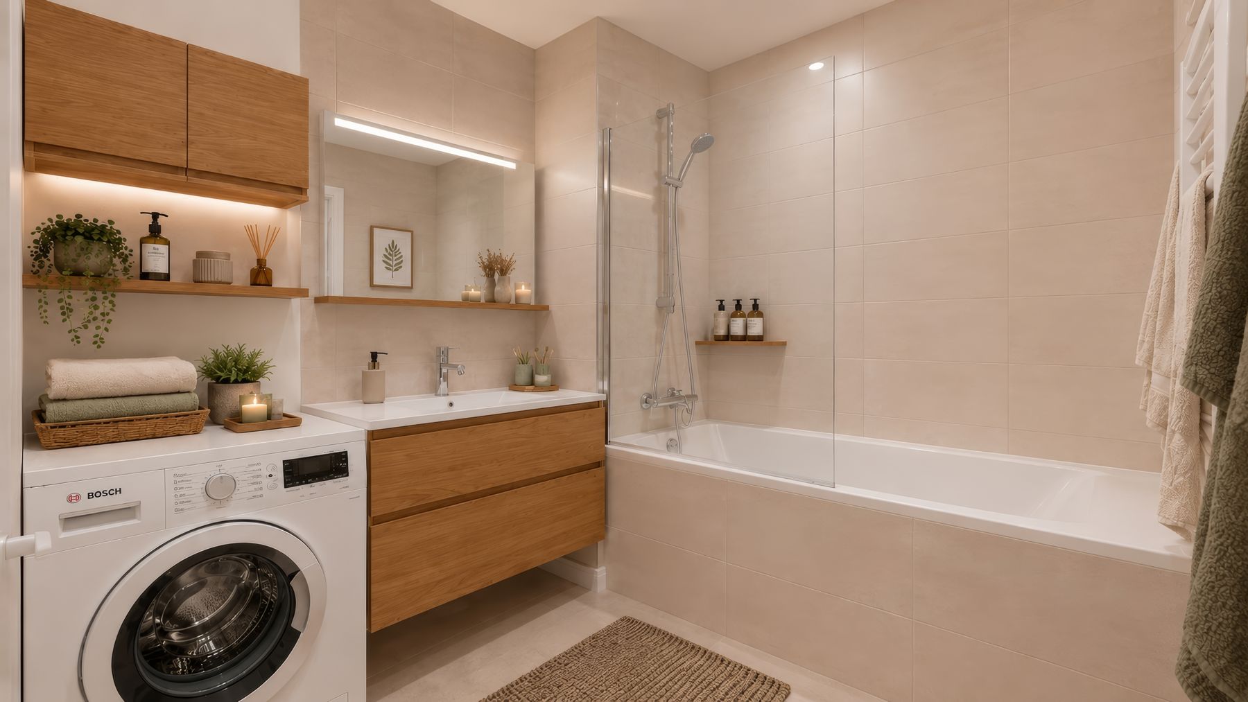 Salle de bain et lave-linge intégré