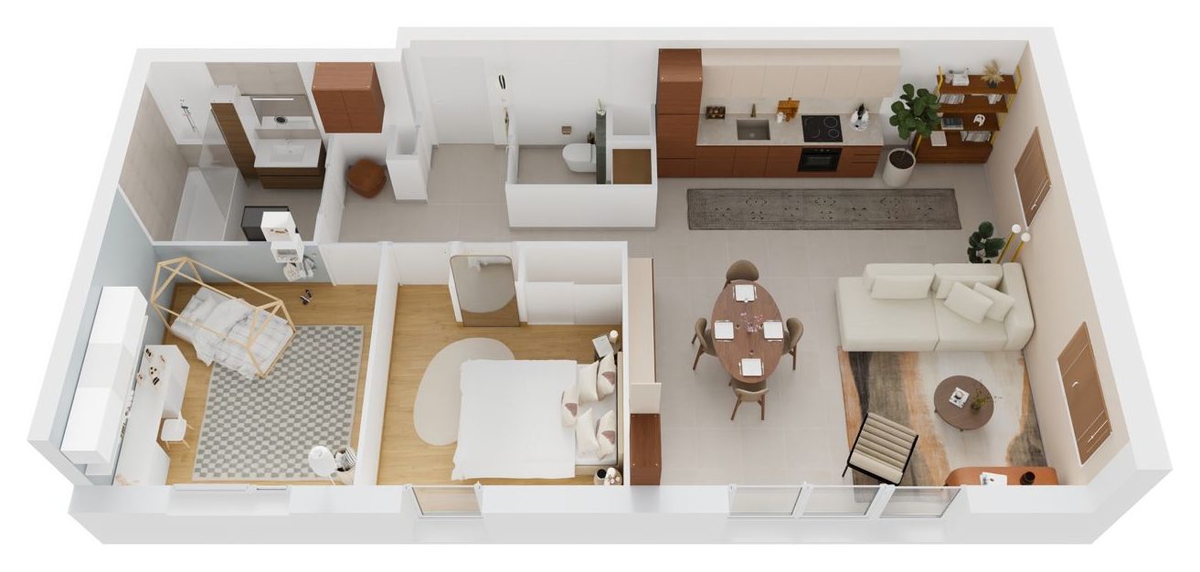 Plan 3D du T3 meublé