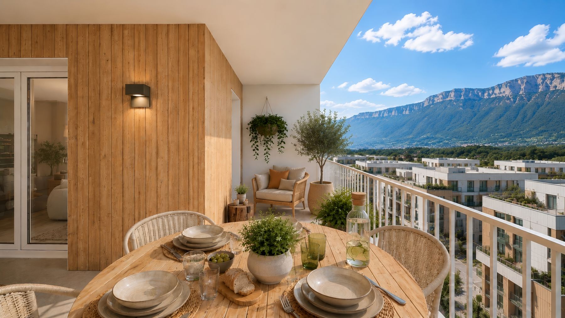 Terrasse dressée face aux montagnes