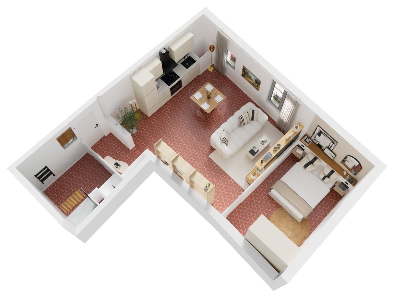 Plan 3D de l'appartement meublé