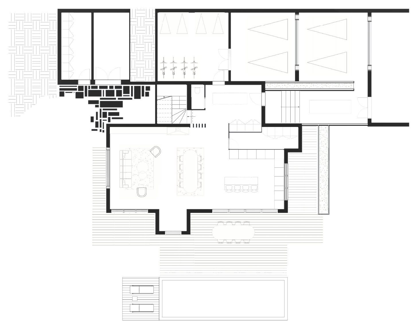 Plan stylisé du rez-de-chaussée et de la piscine
