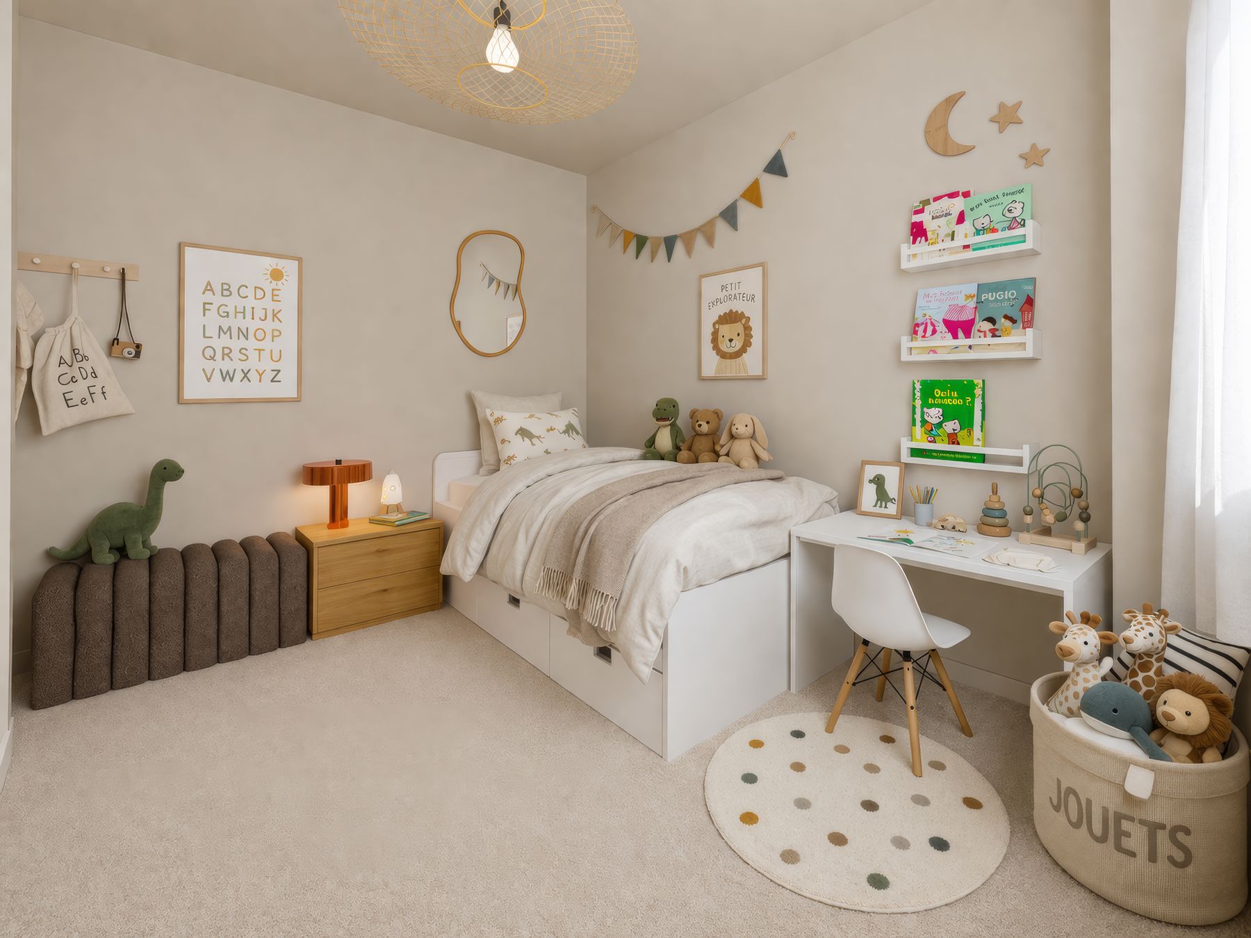 Chambre d'enfant, lit gigogne et coin bureau