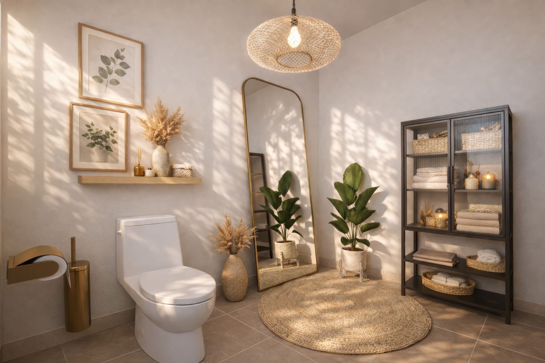 WC, miroir et étagère