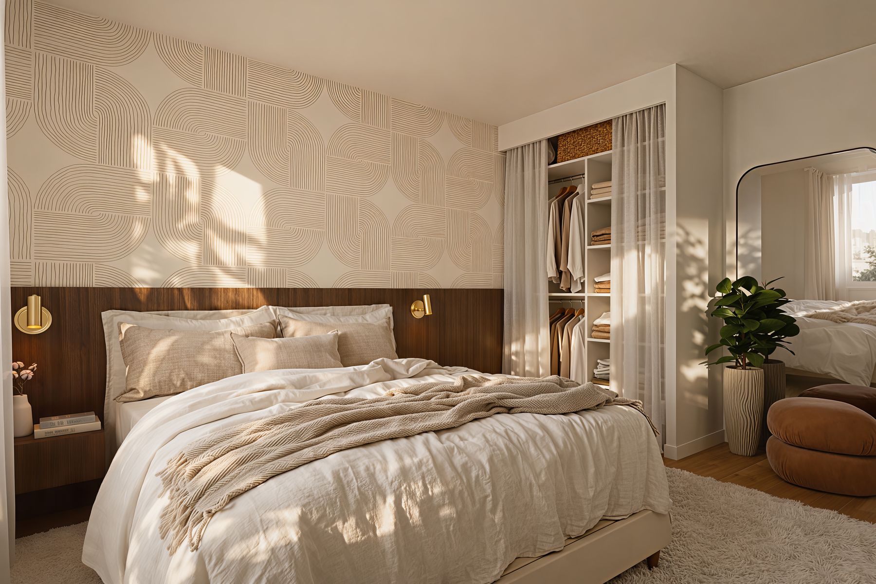 Chambre parentale, soubassement bois et dressing