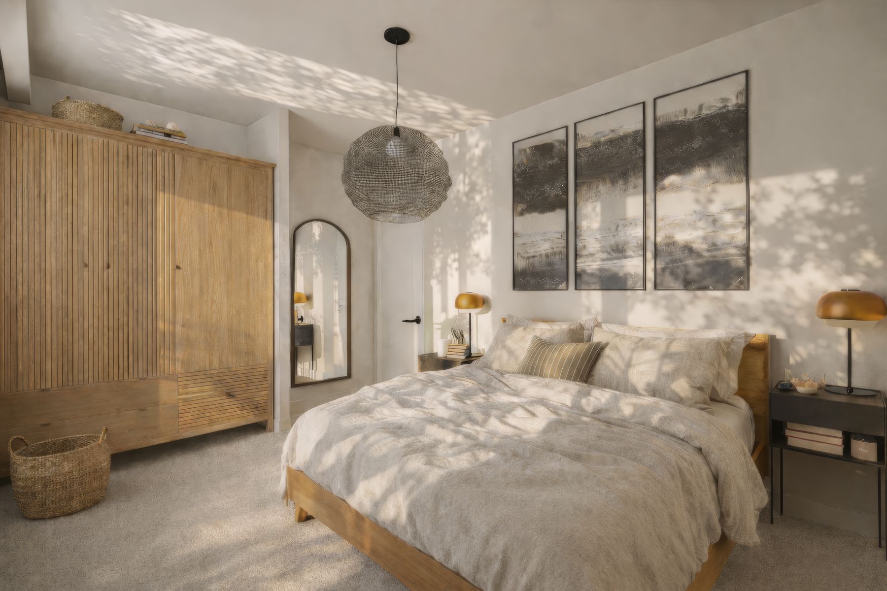 Chambre, armoire bois et triptyque