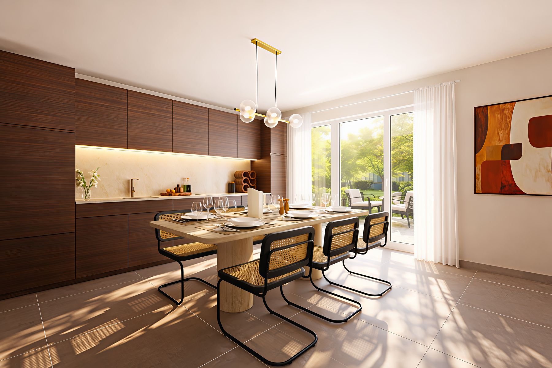 Table pour huit et cuisine en noyer
