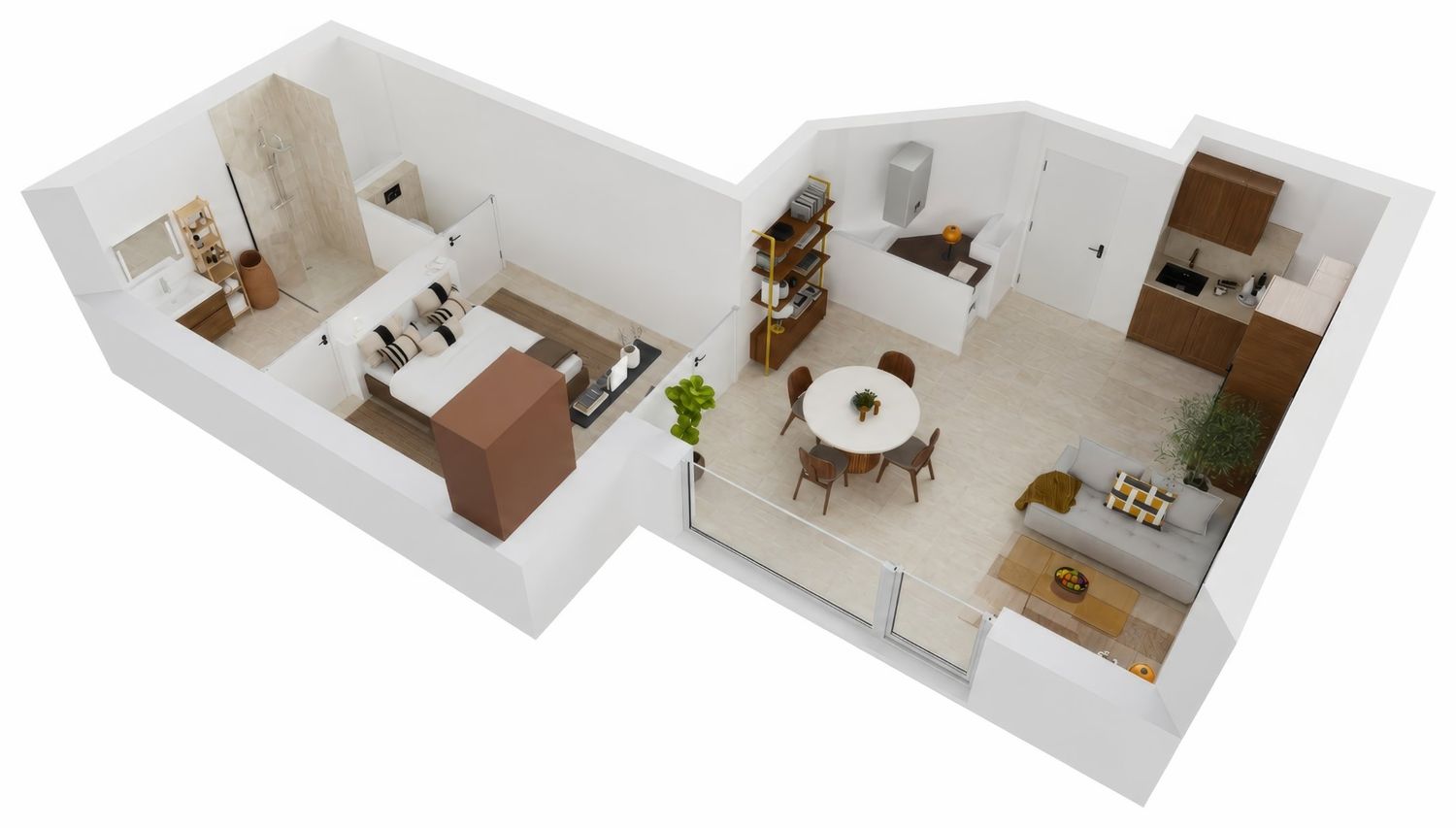 Plan 3D du T2 meublé