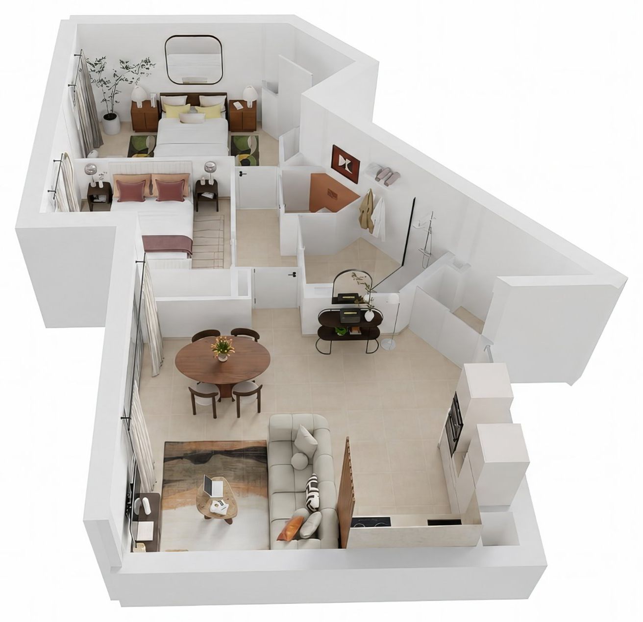 Plan 3D du T3 meublé