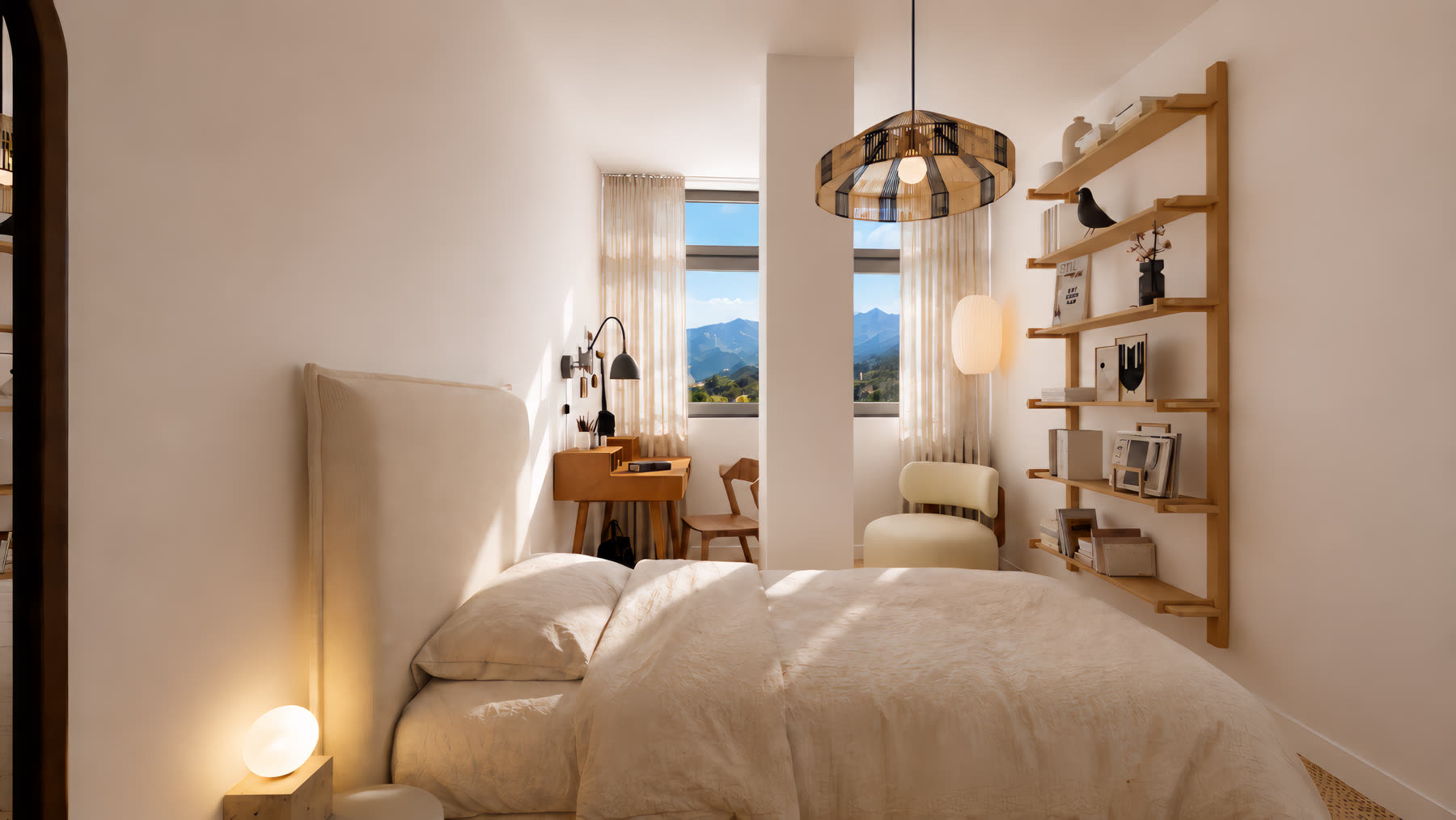 Deuxième chambre, étagères bois
