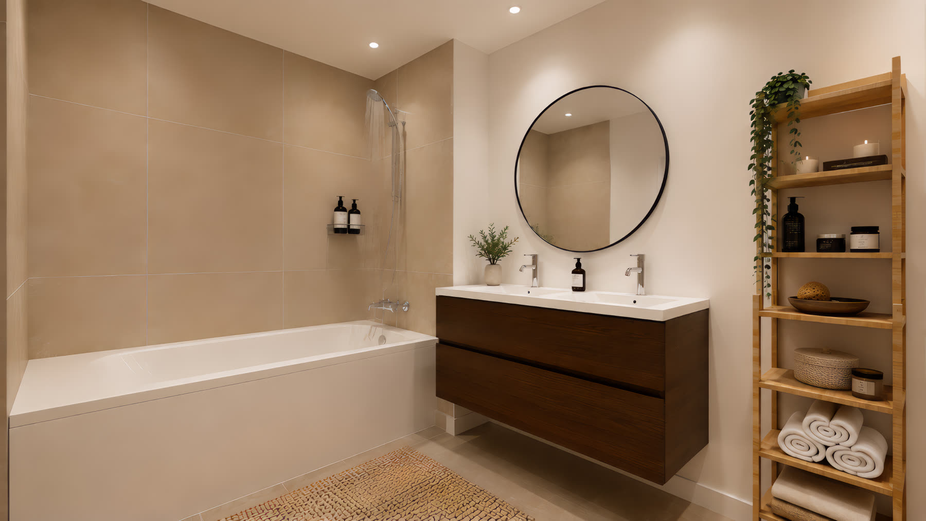 Salle de bain, baignoire et double vasque