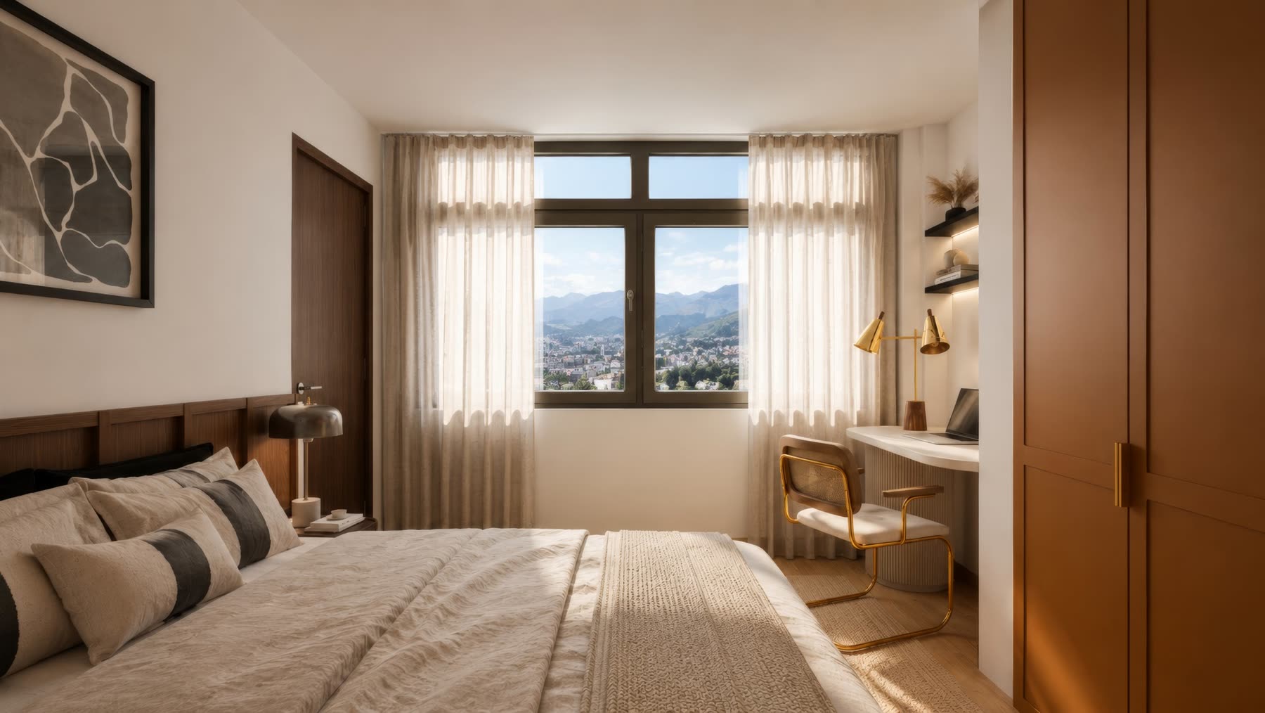 Chambre vers la fenêtre et la vallée