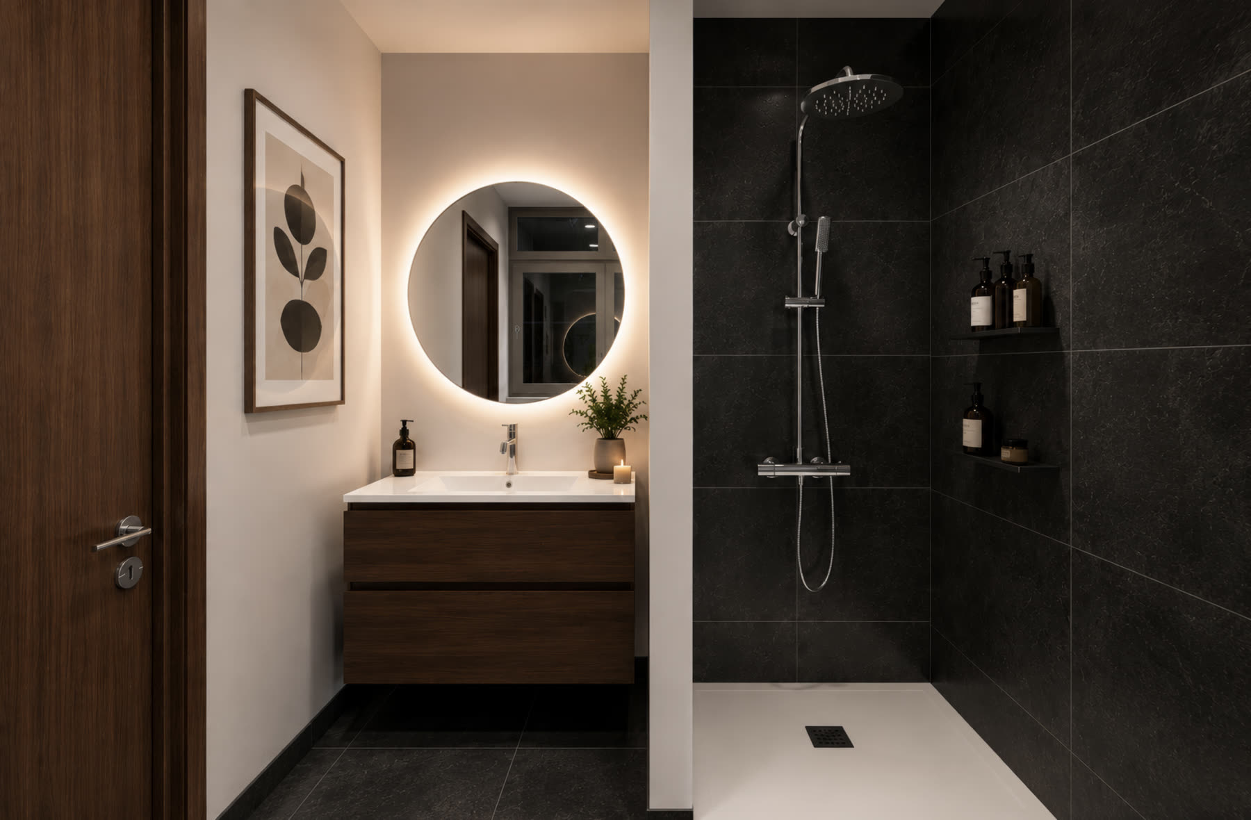 Salle d'eau, douche à l'italienne noire