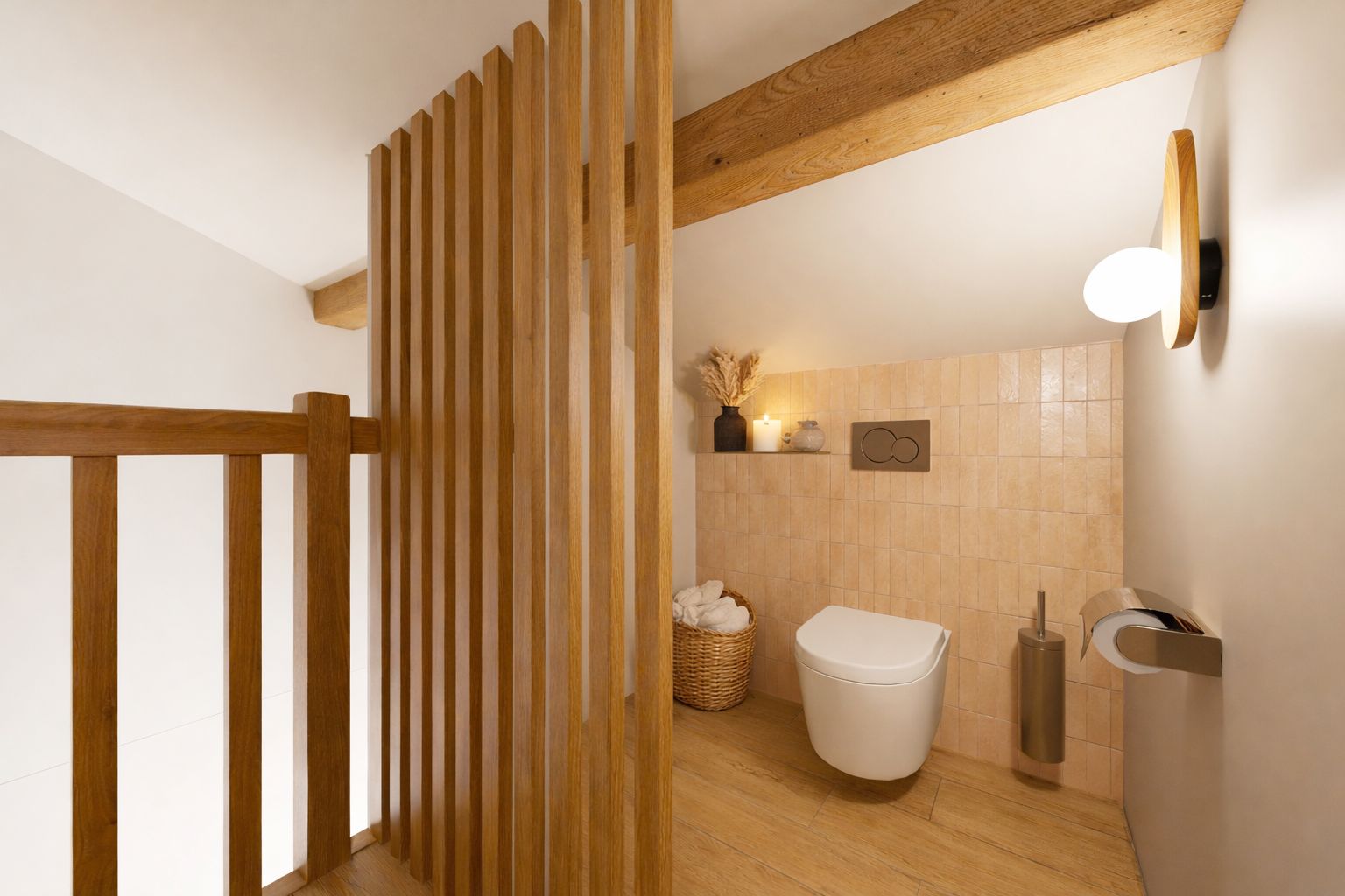 Salle d'eau sous pente, claustra et WC