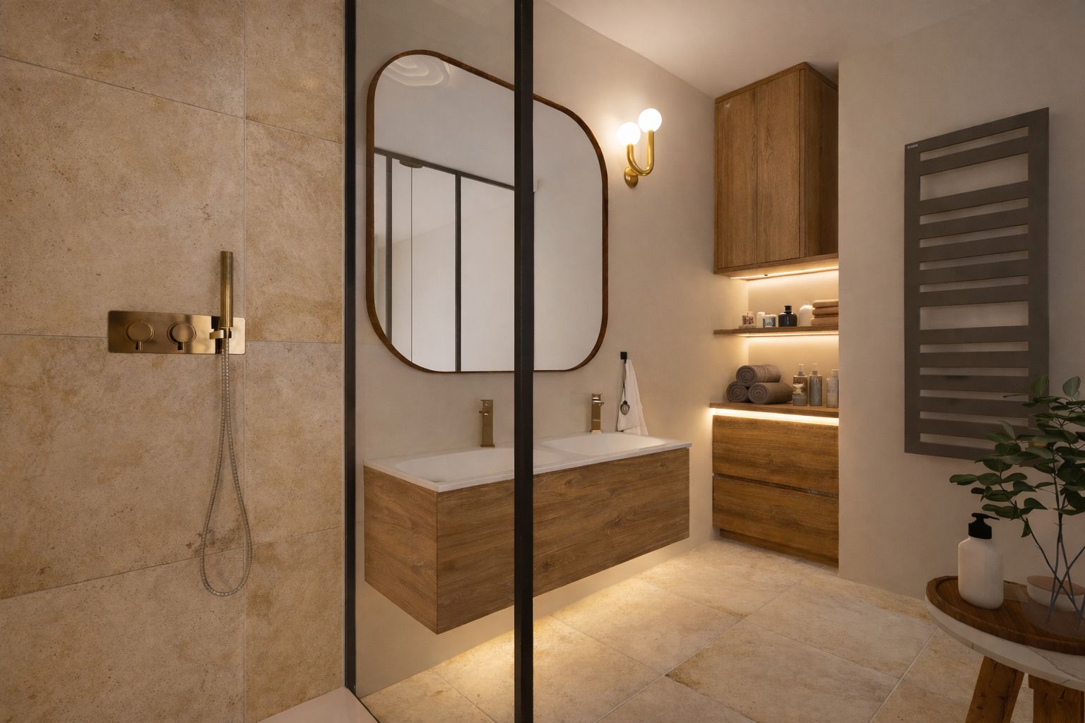 Salle de bain de la suite, double vasque et douche