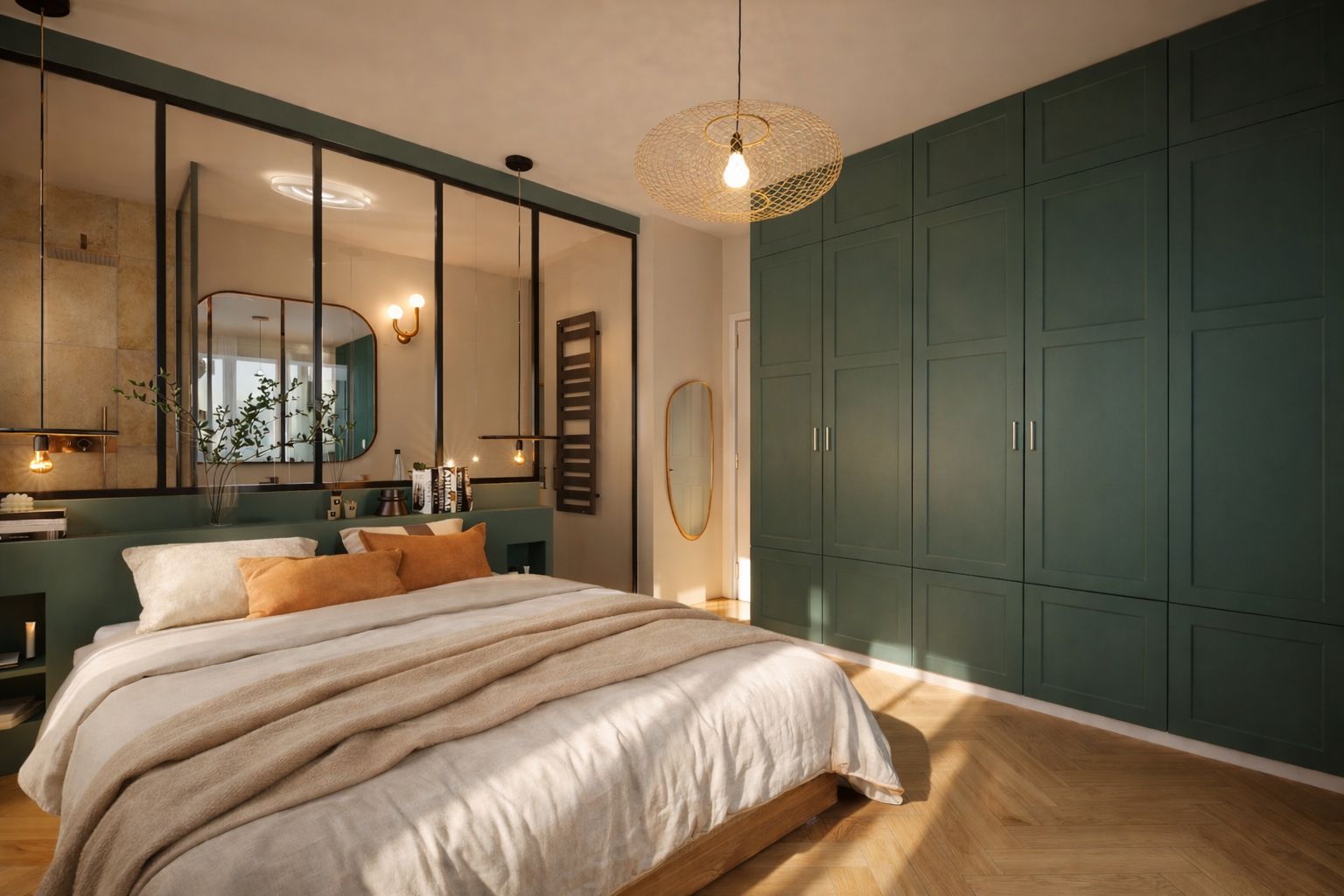Suite parentale, dressing vert, en soirée