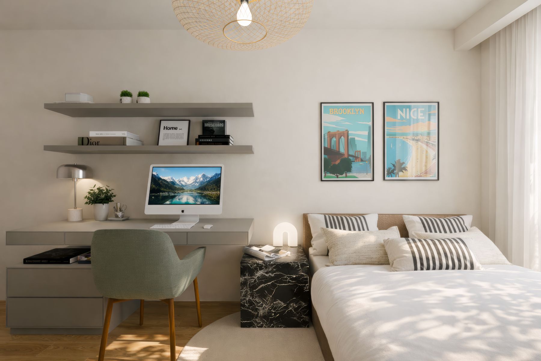 Chambre avec bureau intégré