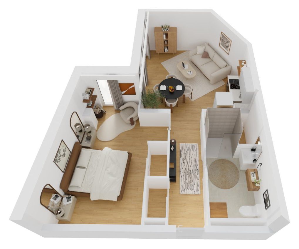 Plan 3D du T2 meublé