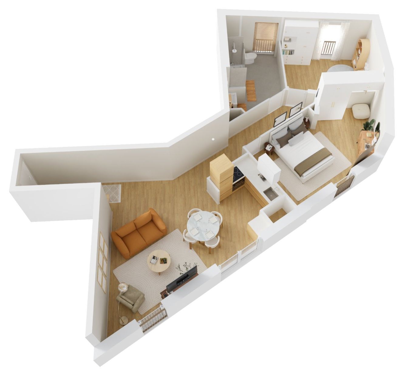 Plan 3D du T3 meublé