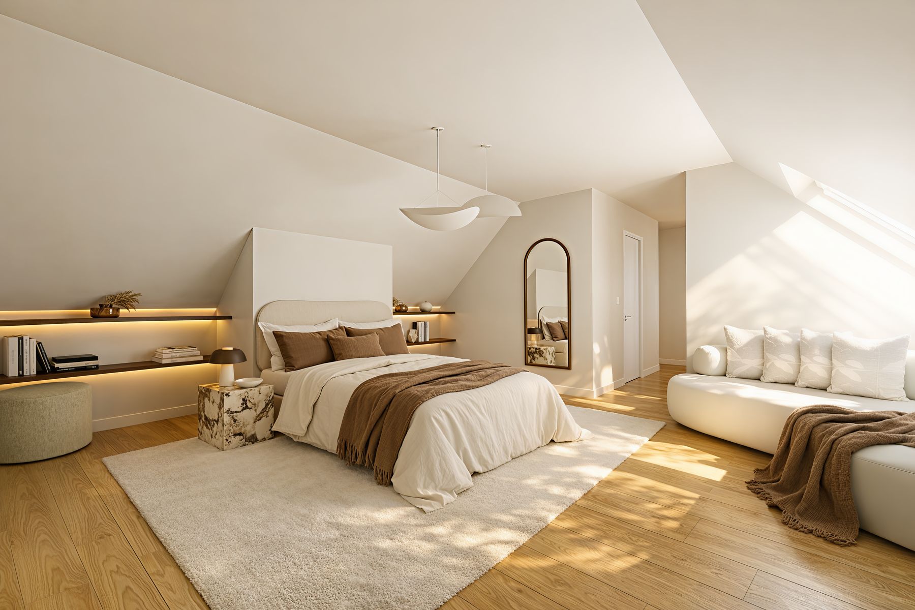 Suite parentale, canapé et enfilade en noyer