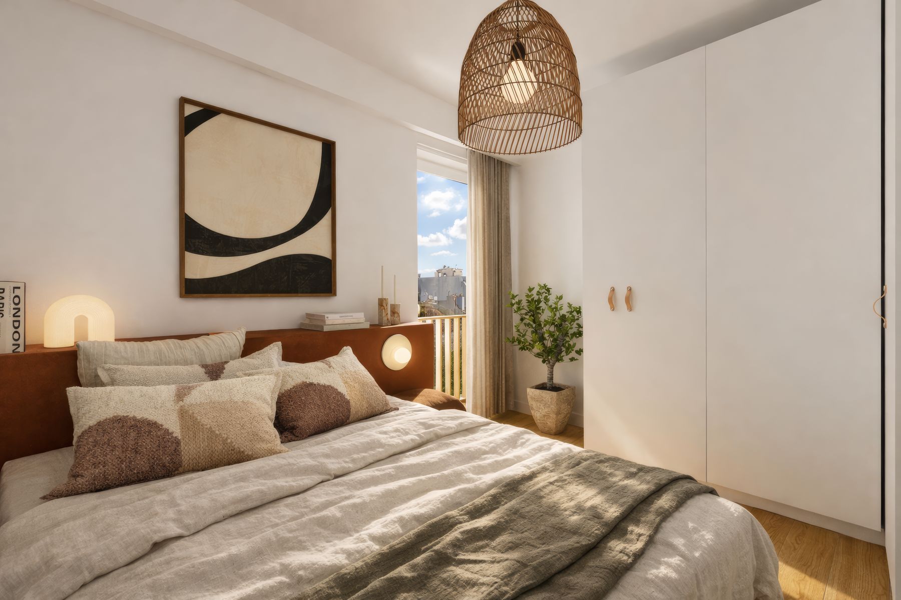 Chambre, tête de lit terracotta