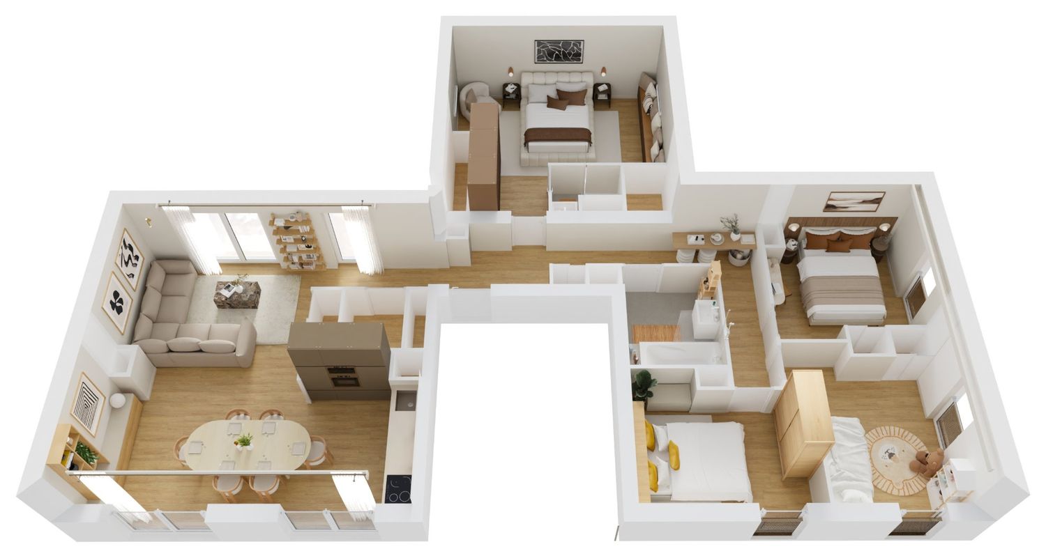 Plan 3D du T5 D501 meublé