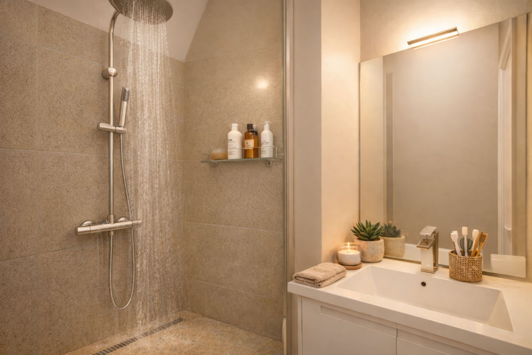 Salle d'eau, douche à l'italienne