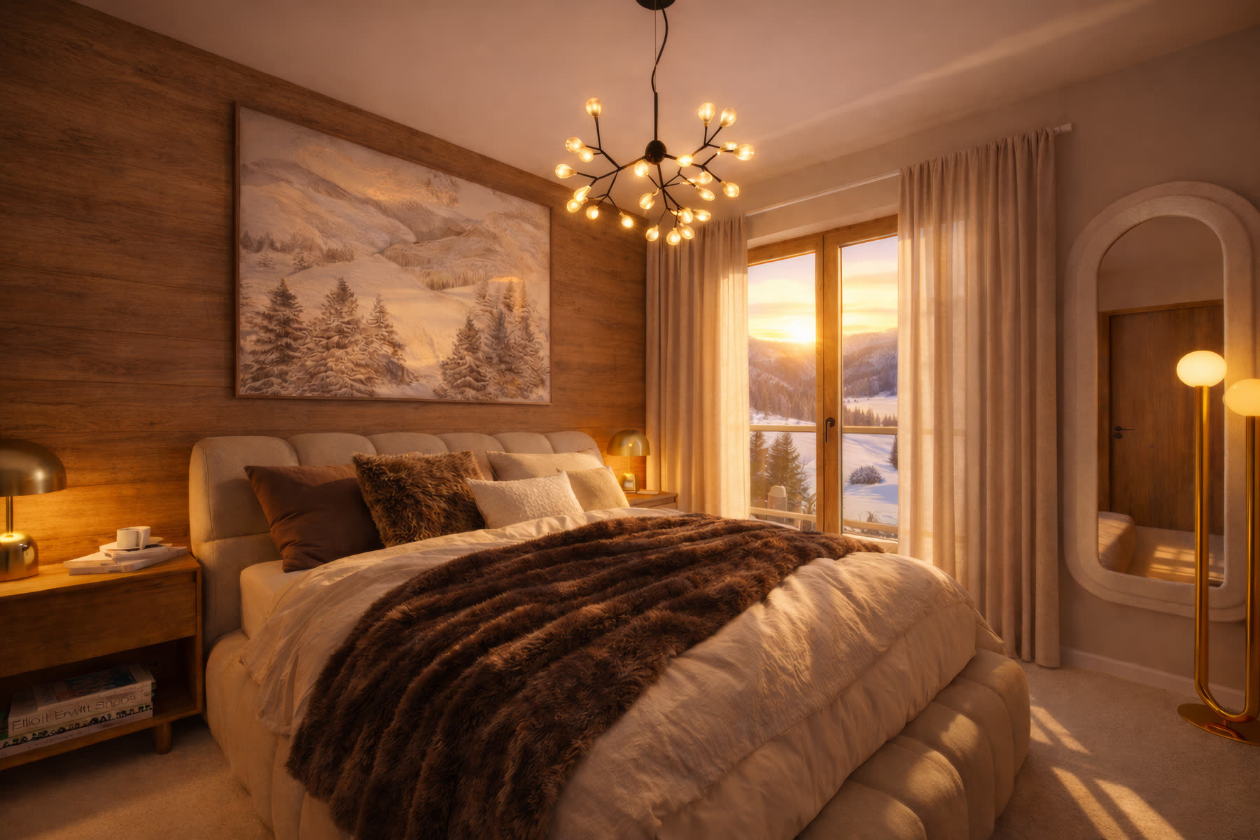 Chambre aux sapins au coucher du soleil