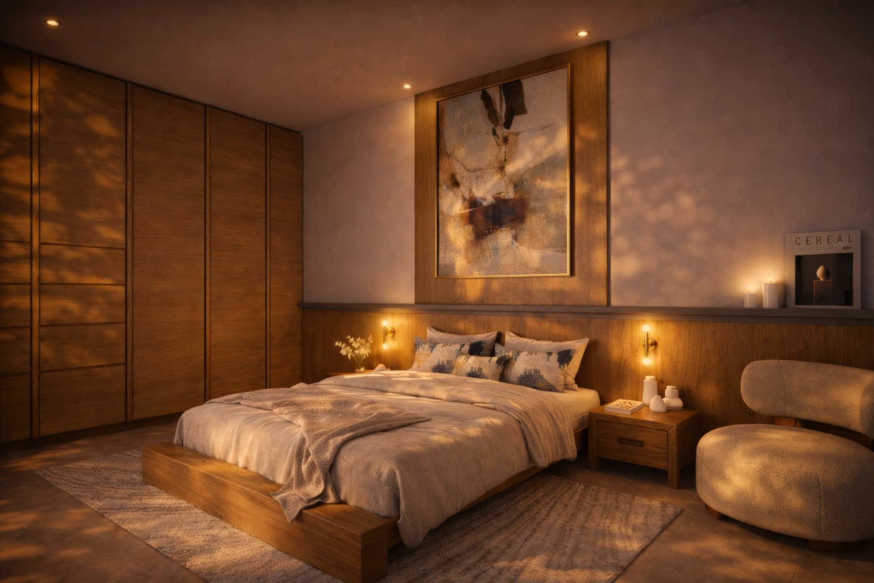 La chambre en noyer à la tombée du jour
