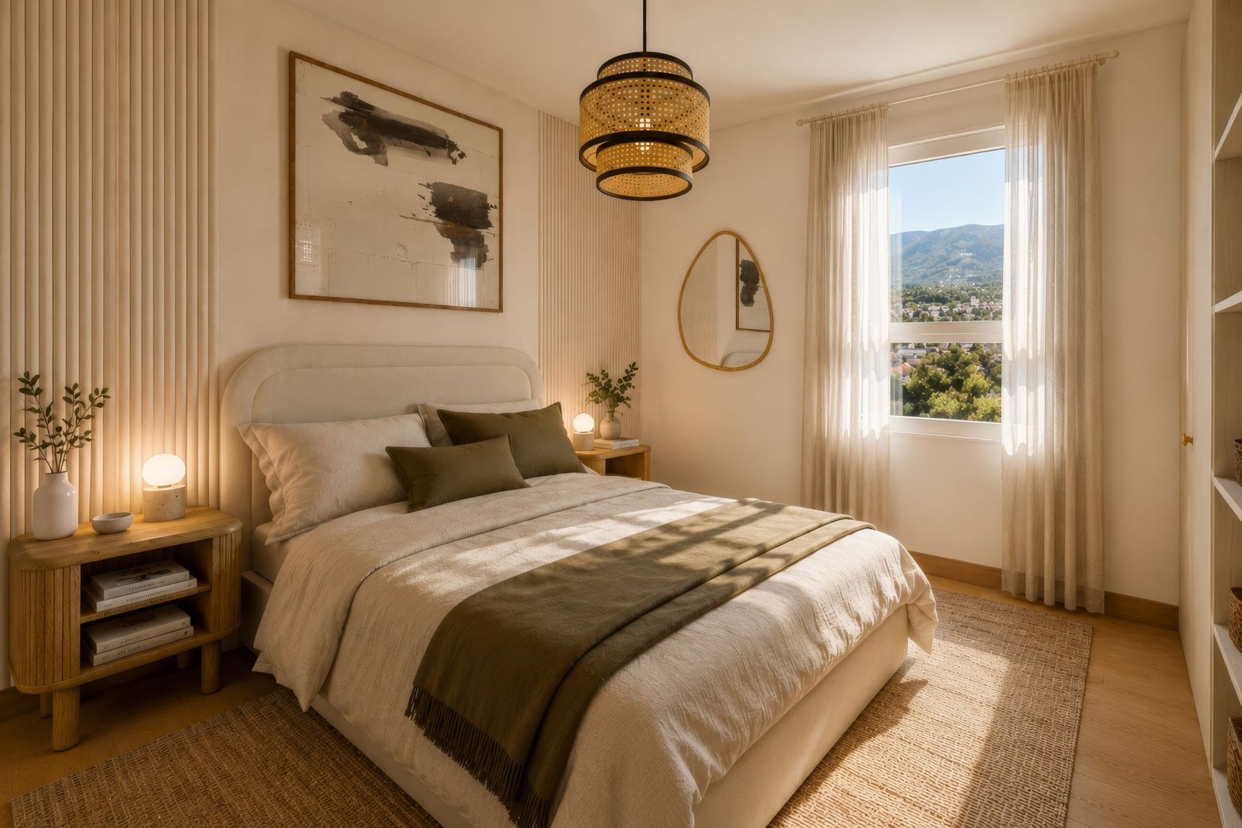 Chambre vers la fenêtre et la montagne