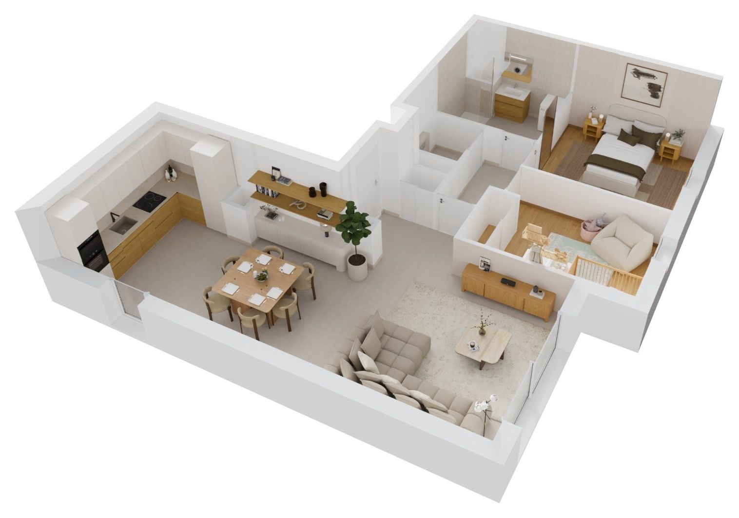 Plan 3D du T3 meublé