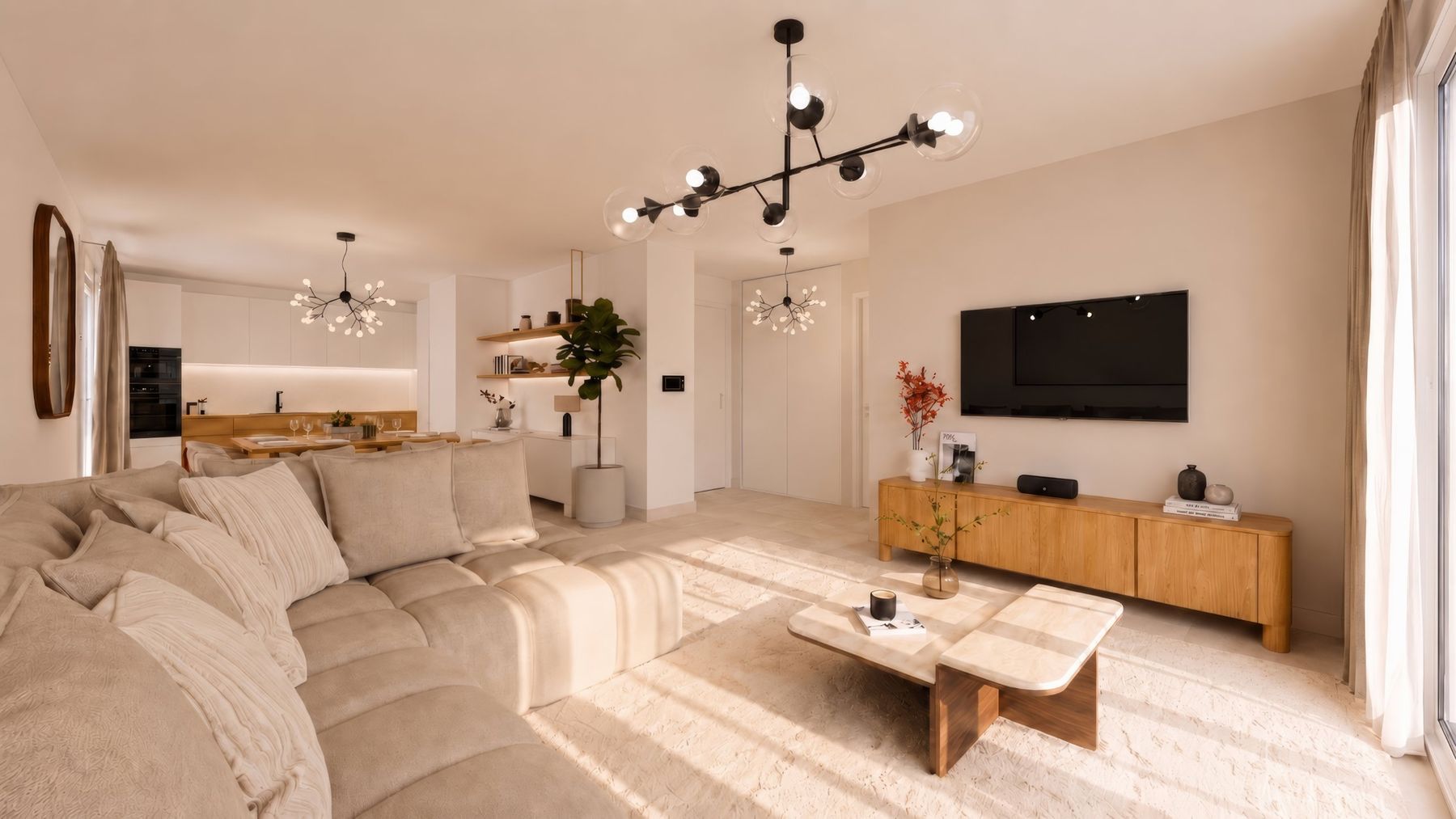 Salon, meuble TV et suspensions