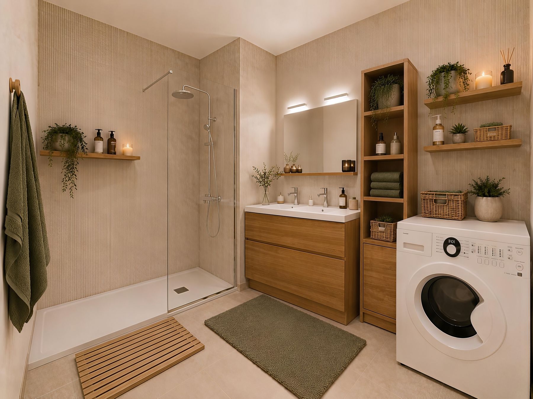 Salle d'eau, douche et lave-linge intégré