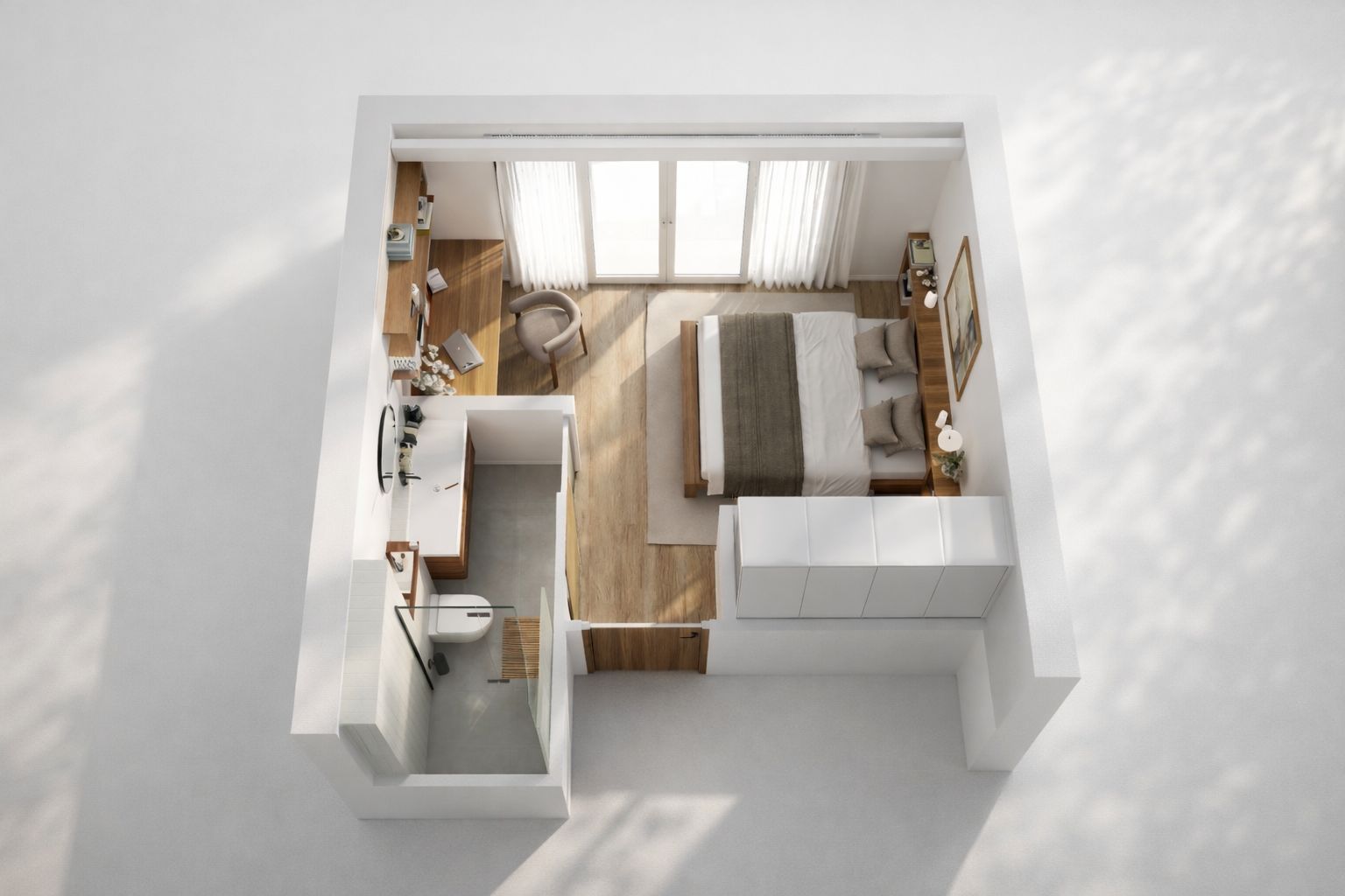 Plan 3D de la chambre et de la salle d'eau
