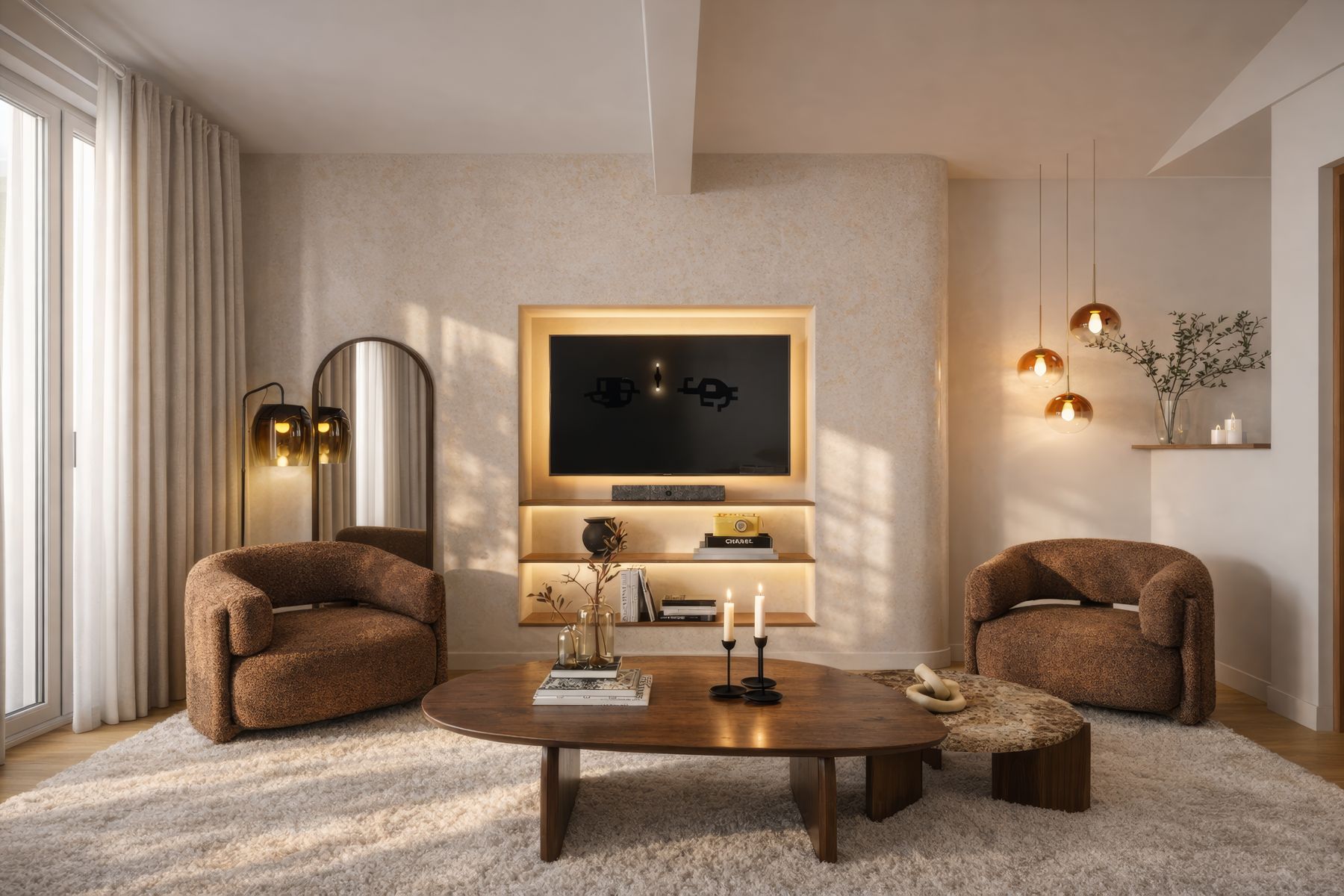 Le coin salon et sa niche TV · Jour